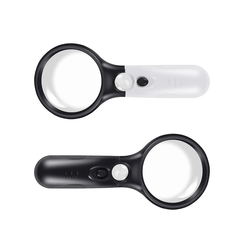 2Pc Magnifying Glass With Light-3X 45X Handheld Magnifier With 3 LED Light, High Clarity & Lightweight Magnifying Glass