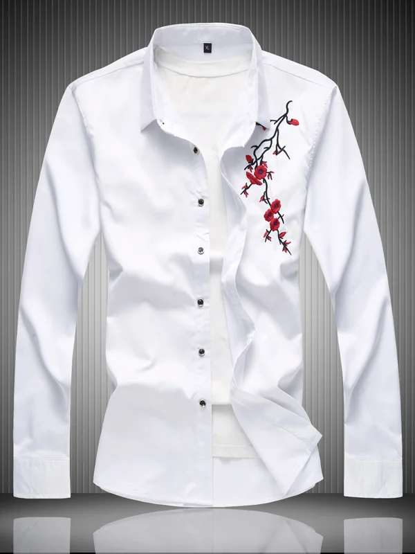 

Summer 2024 Men's Long Sve Embroidered irt plus Size Oversized Floral Pattern Trendy Fat People's Clothing Stand Fit