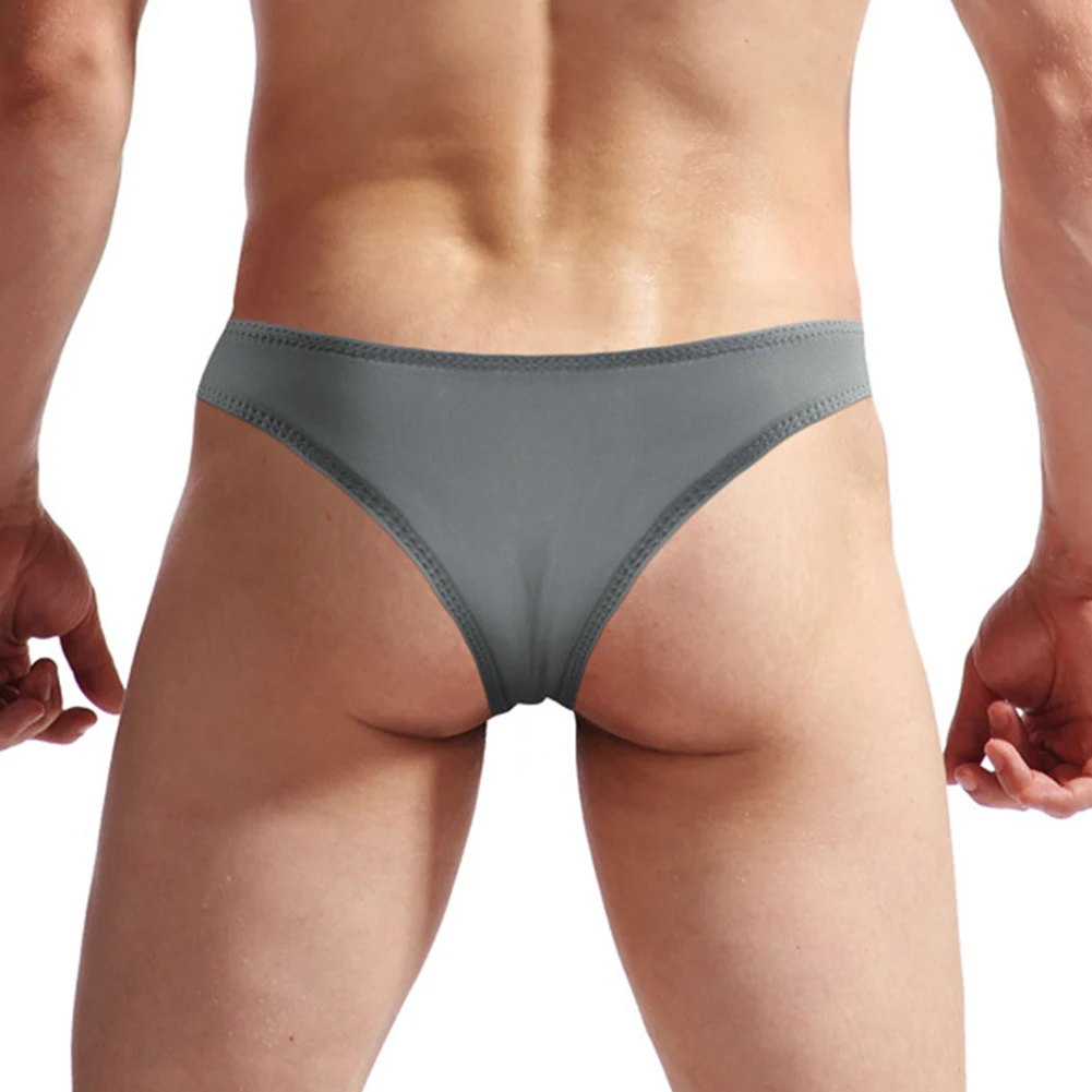 Sexy Mens Ice Silk High Stretch Thong Panties Lingerie Crotch Bulge Pouch G-string Elastic Underpants Solid Comfortable Briefs