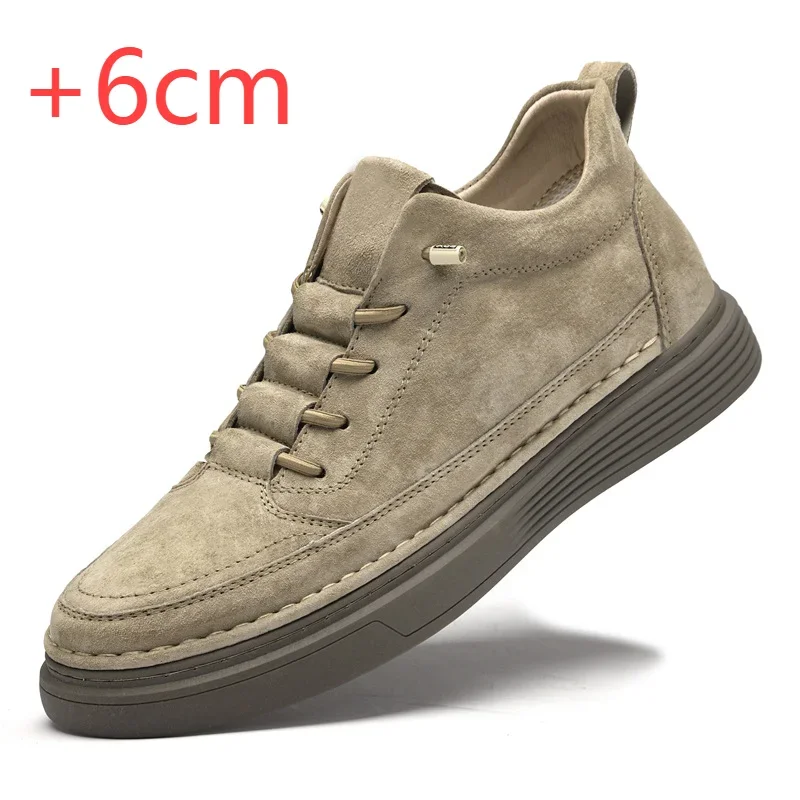 Zapatillas deportivas de cuero genuino para hombre, calzado con aumento de altura de 6cm, talla grande 37-47