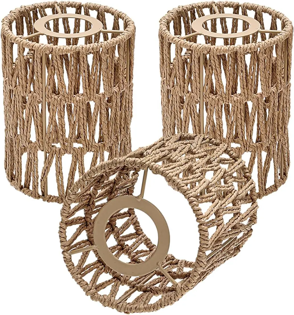 

3 Pack Rattan Lamp Shade Small, Boho Mini Lamp Shades Replacement, Vintage Hanging Light Shades, Cylinder Woven LampShad