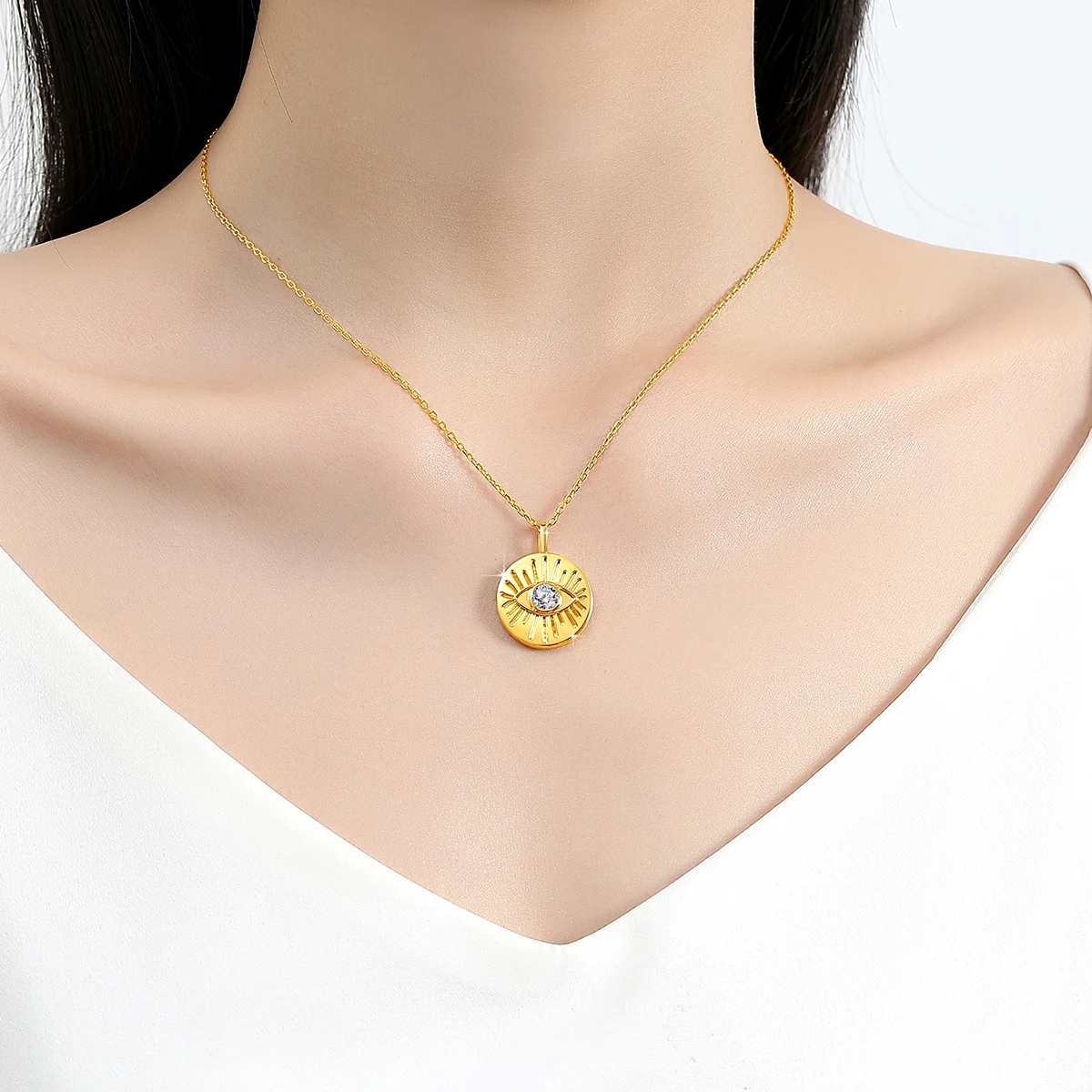 

Evil Eye 14K Gold Necklace for Women Certified 0.5ct Moissanite AU585 Pendant Good Fortune Jewelry on the Neck Anniversary Gifts