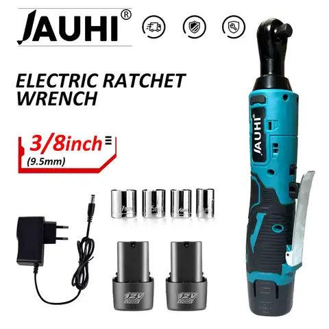 JAUHI 12V 전기 래칫 렌치 무선 충전식 전기 렌치 자동 수리를위한 3/8 인치 직각 래칫 렌치