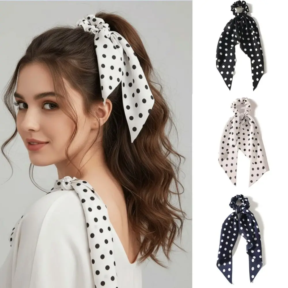

Bow Design Polka Dot Chiffon Scrunchies Elegant Casual Elastic Hair Bands Gift Cute Style Hair Accessories Daily Wear