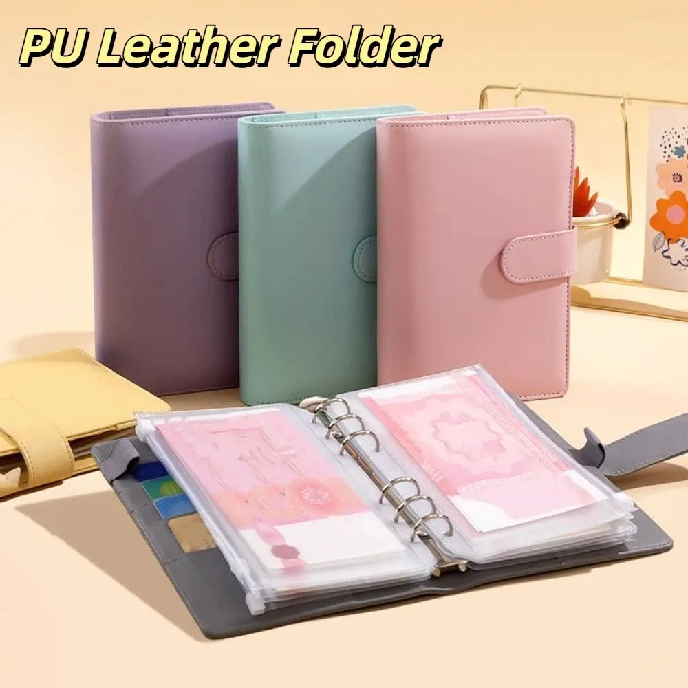 Quaderno A6 per budget in contanti Pulsante magnetico Quaderno a fogli mobili color macaron con etichette indice Righello bobina Cartella in pelle PU Ufficio