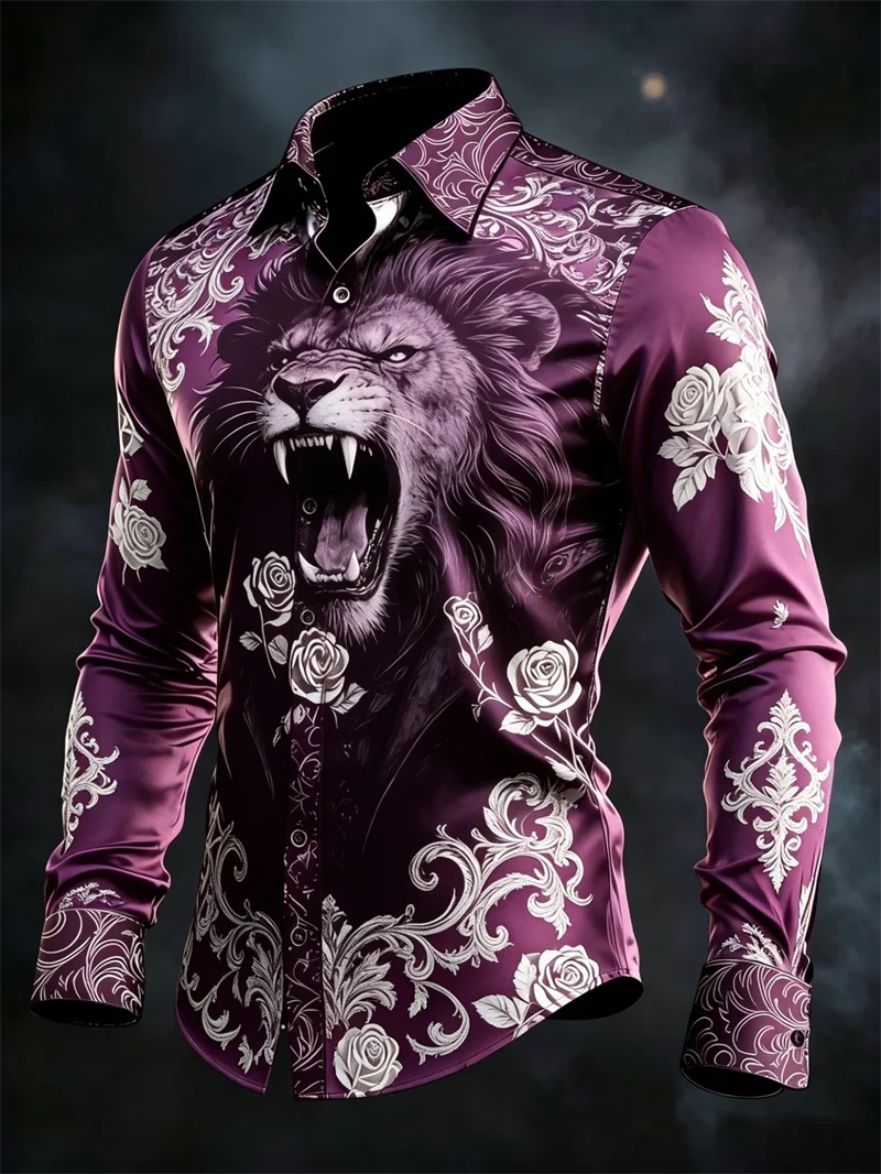 

New gradient contrasting art geometric print men's long sleeved shirt trendy brand casual slim fit shirt clothing