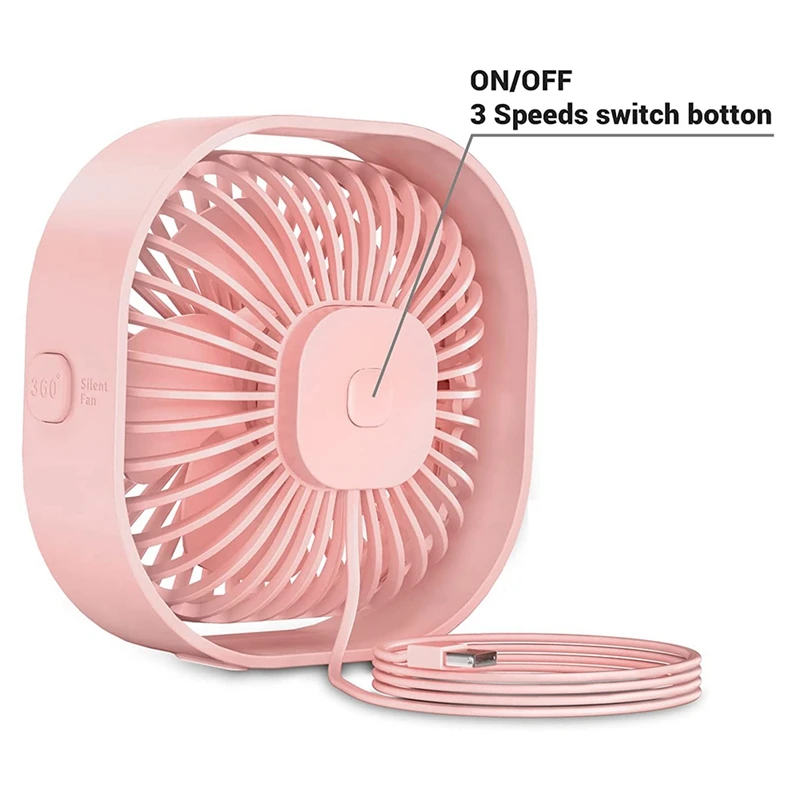 4 Inch USB Desk Fan 3 Speeds Portable Table Fan Small Cooling Fan 360°Rotatable Silent Desktop Fan For Home Office