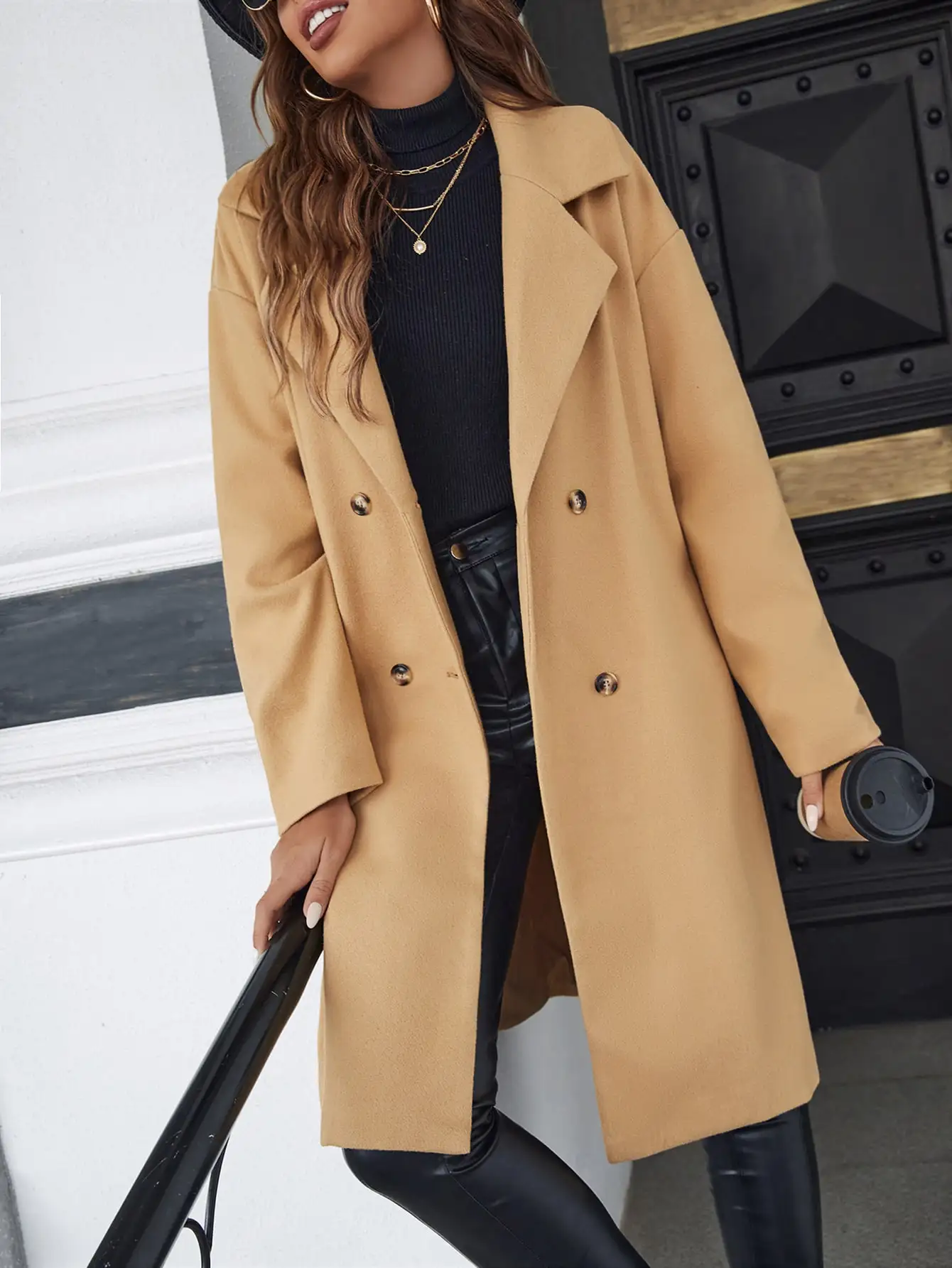 Hepburn Woolen Coat Autumn/winter Korean Version Loose Women\'s Thick Woolen Coat Women\'s Medium Length