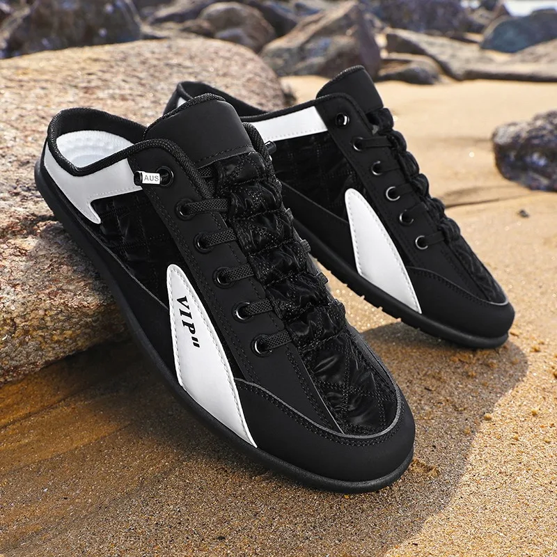 

2026 Summer new bag head slippers for men one pedal hollow mesh sandals for men lightweight casual men's shoes zapatos de hombre
