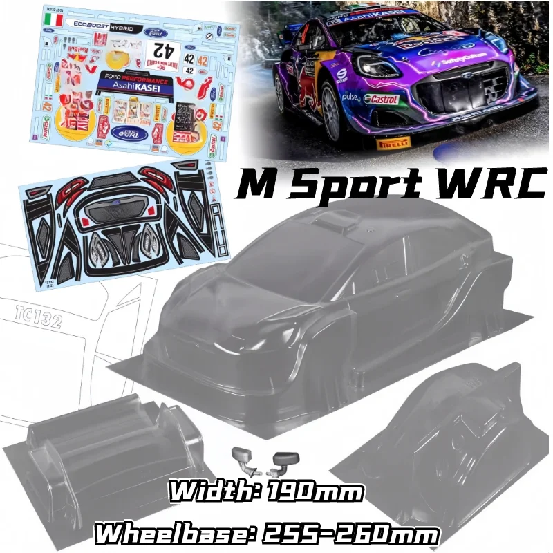 

1/10 M Sport WRC Rally RC shell body 190mm width 258mm wheelbase Transparent no painted body shell for RC hsp PTG trax Tamiya