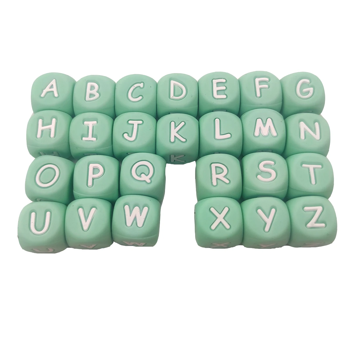 

Green Silicone Letters Alphabet Teether Beads 12mm Silicone Beads Personalized Name DIY Chewing Teething Pacifier Chain Bracelet