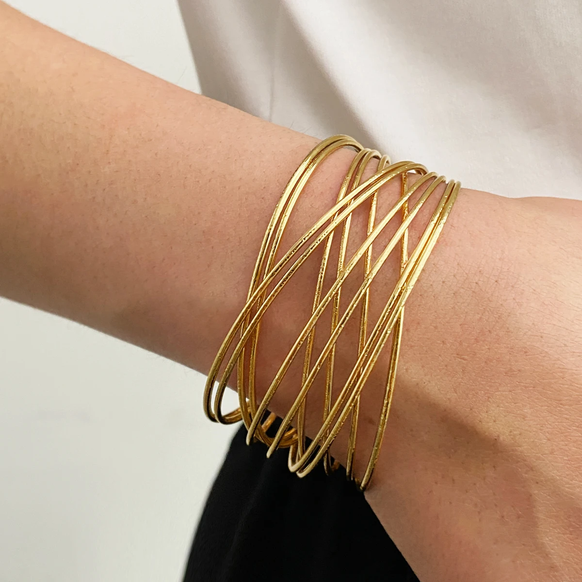 IPARAM PUNK Gold Color Metal Bangles for Women Men Cross Intersecting Opening Bracelets Bohemian Fashion Jewelry Gift Wholesale