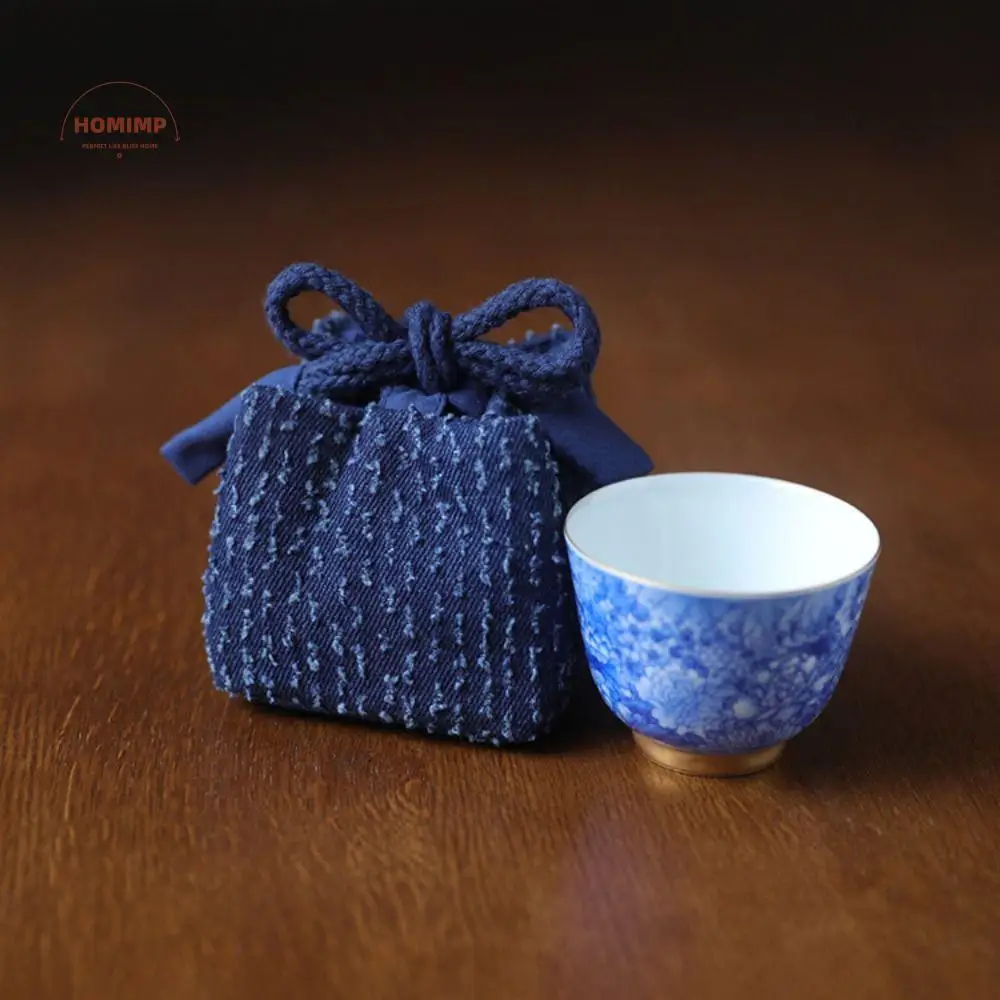 

Chinese Style Teapot Cup Cotton Protect Cloth Bags Dustproof Denim Teacup Drawstring Cloth Pouch Portable Practical