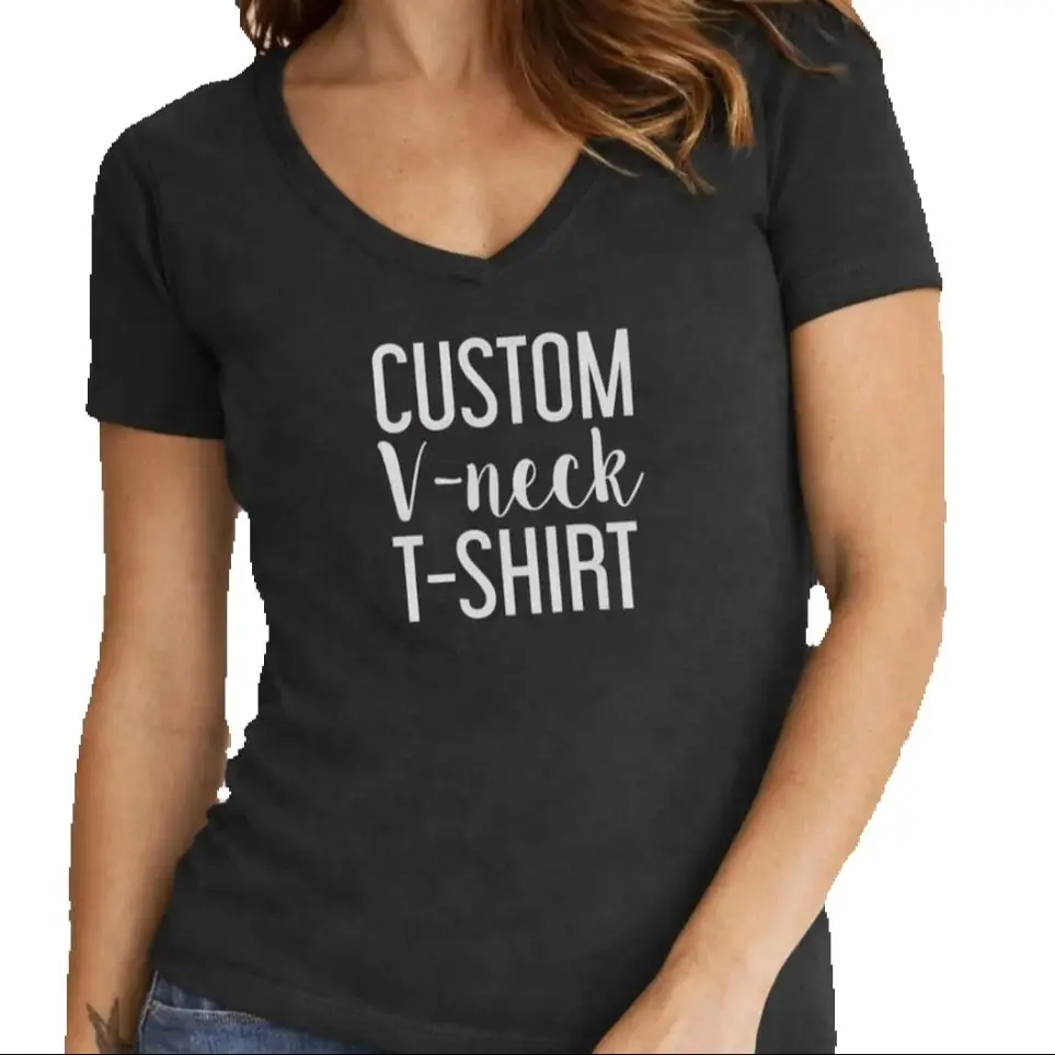 

Custom Women V-Neck Shirts Stretchy Slim Fit Personalized T-shirt with Text Logo Photos Picture Personalized Presents for Her
