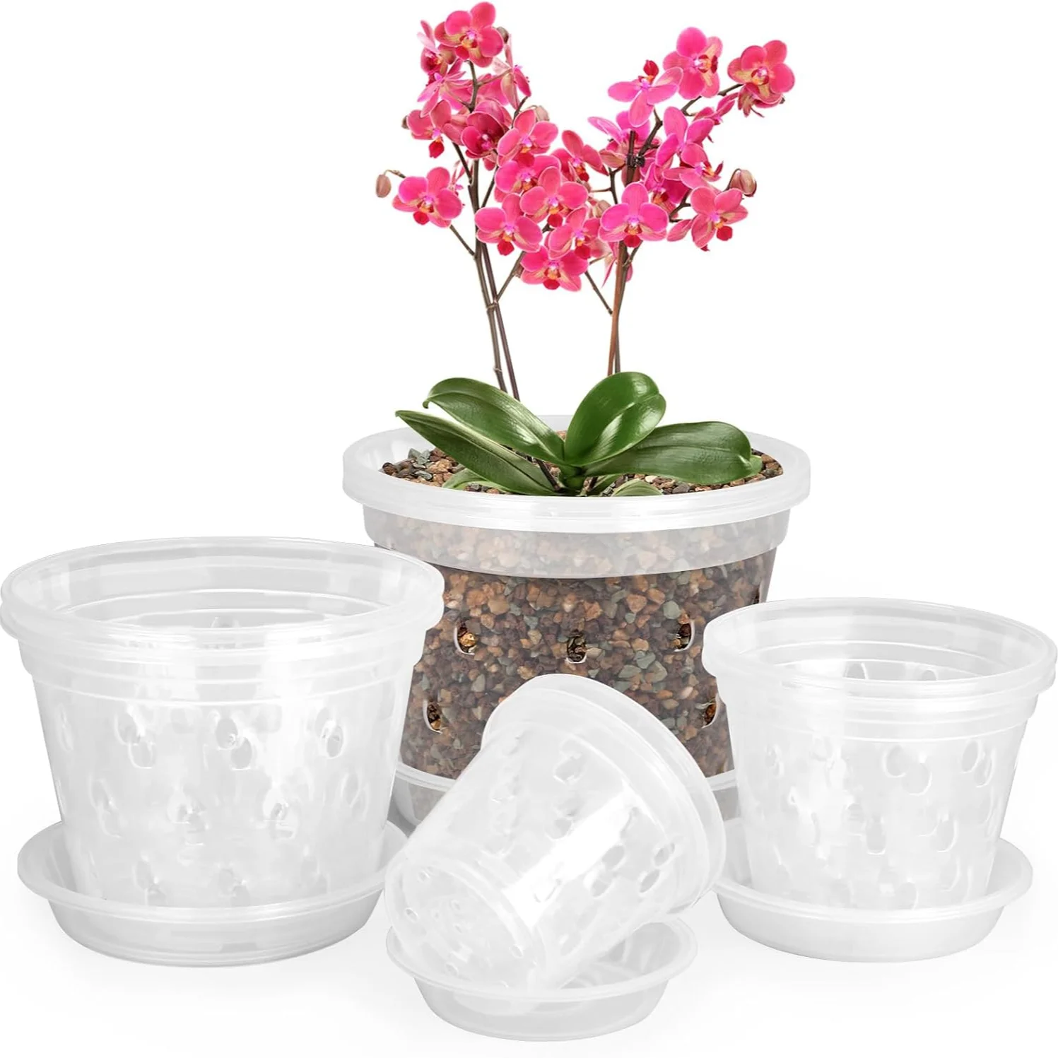 

9 шт., 12/15/17 см, прозрачный пластиковый горшок, прозрачный детский горшок с дренажным отверстием и лотком, пусковой горшок для семян, контейнер для цветочных растений