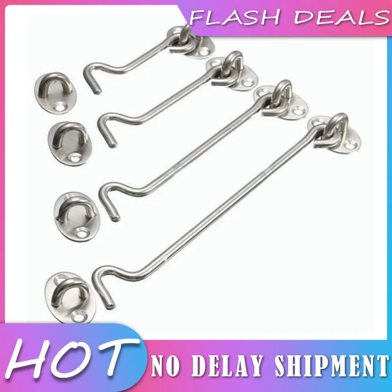 3/4/6/8/10/12inch Stainless Steel Cabin Hook Eye Shed Gate Door Latch Cabinet Window Catch Holder Eye Latch Lock Shed Gate