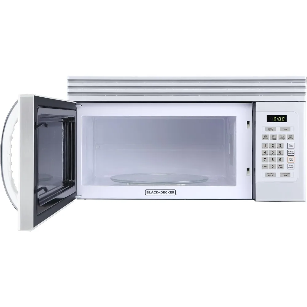 Range Microwave with Top Mount Air Recirculation Vent, 1.6-Cu. Ft. 1000-Watt, Incandescent Lighting, Safety Lock, White