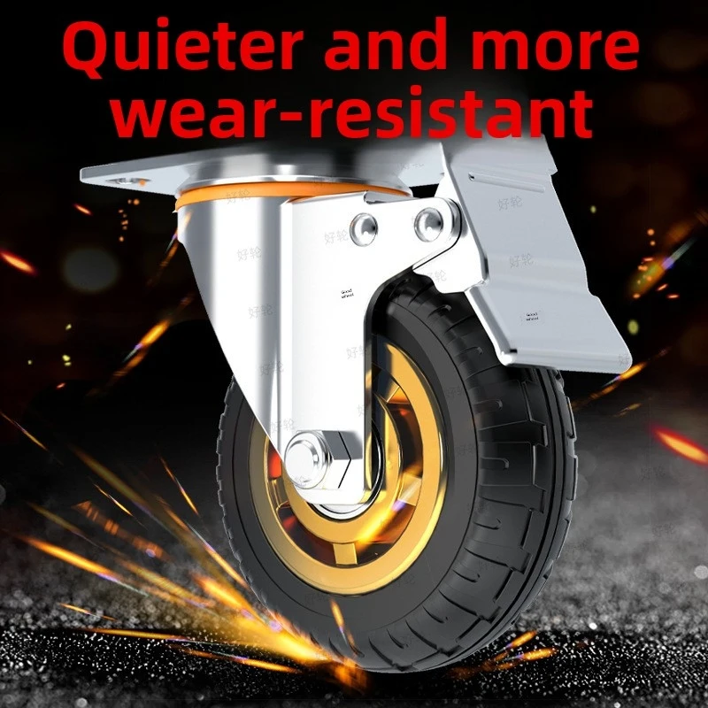 【Light】Universal rubber wheel4Inch5Lightweight Silent Small Wheels8Elastic directional casters with brakes