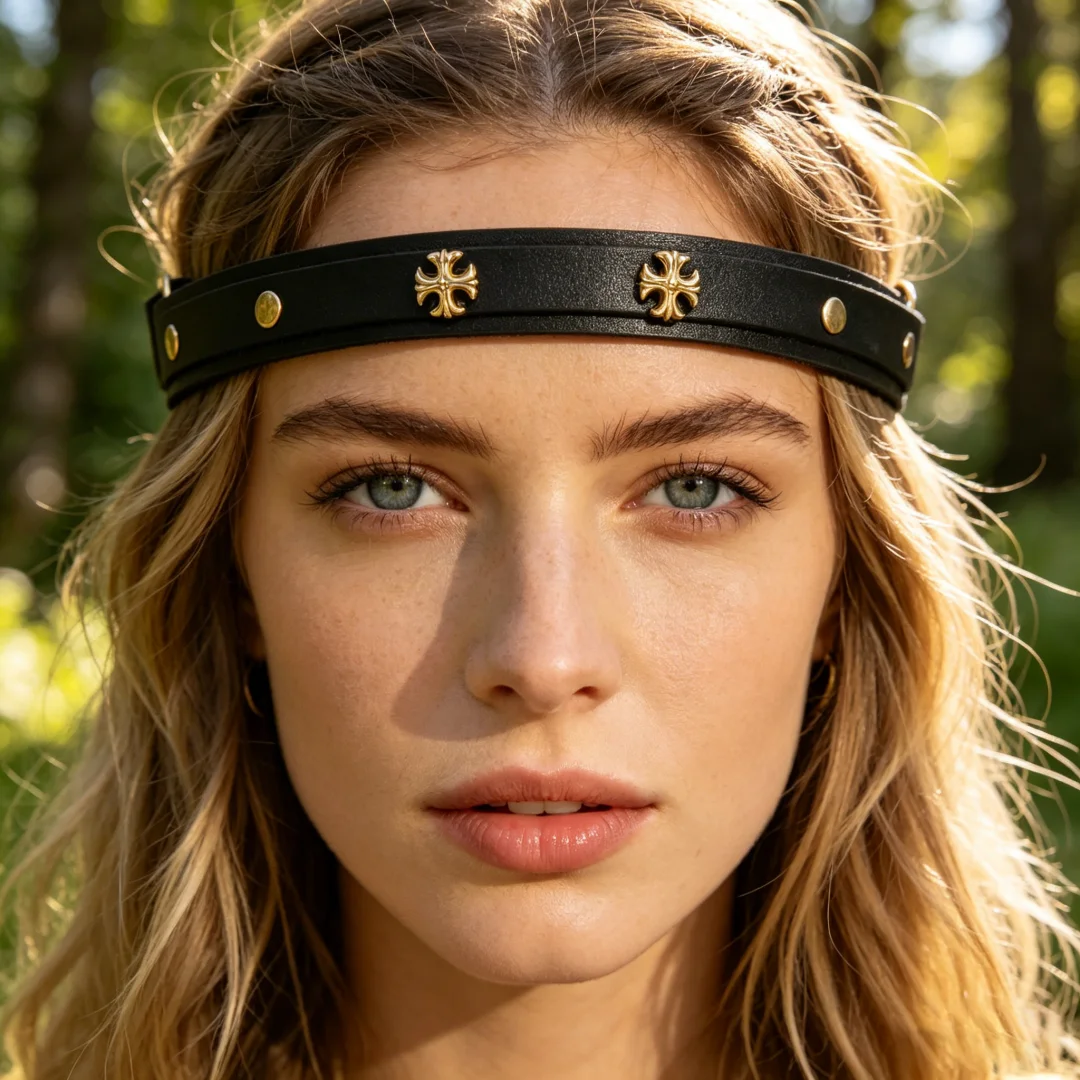 UYEE Medieval Belt Headband PU Leather Embossed Pattern Hairband for Role Play Games and Costume Events Adult Dress Up Belt