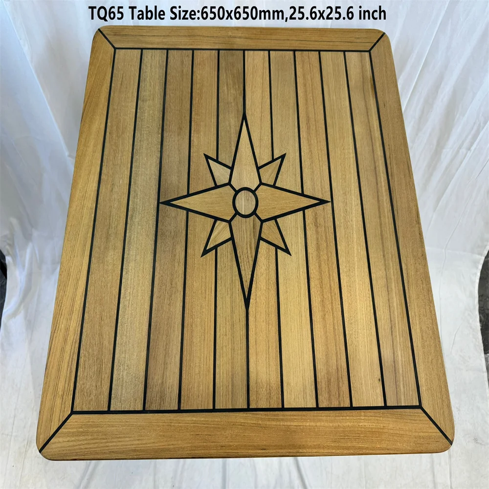 Boat Square Teak Table Top 650x650/800x800mm,25.6x25.6/31.5x31.5 Inch Star Inlay With Caulk-lines Marine Yacht RV