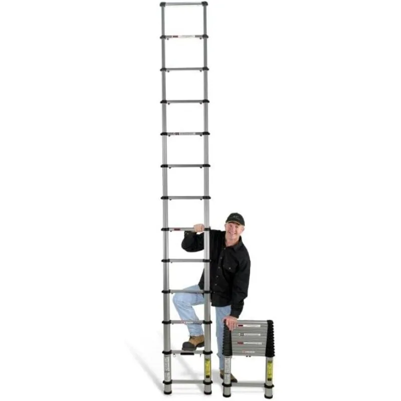 1800EP Automatic Telescoping Ladder OSHA Compliant, 14.5 ft Extended Height, Up to 18 ft Reach, Wide Pro Step,home.