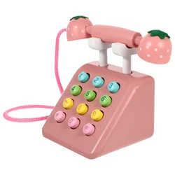 Crianças móveis da criança brinquedos de madeira telefone realista 20x16x11cm dos desenhos animados educacional role play rosa criança