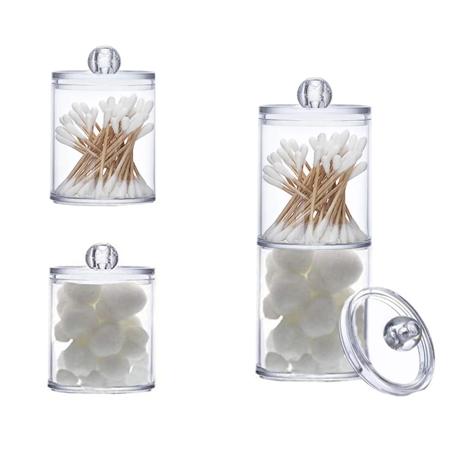 Clear Makeup Cotton Storage Jars Plastic Bathroom Canisters Swab Containers Cosmetic Organizer Holder for Pads Set of 4