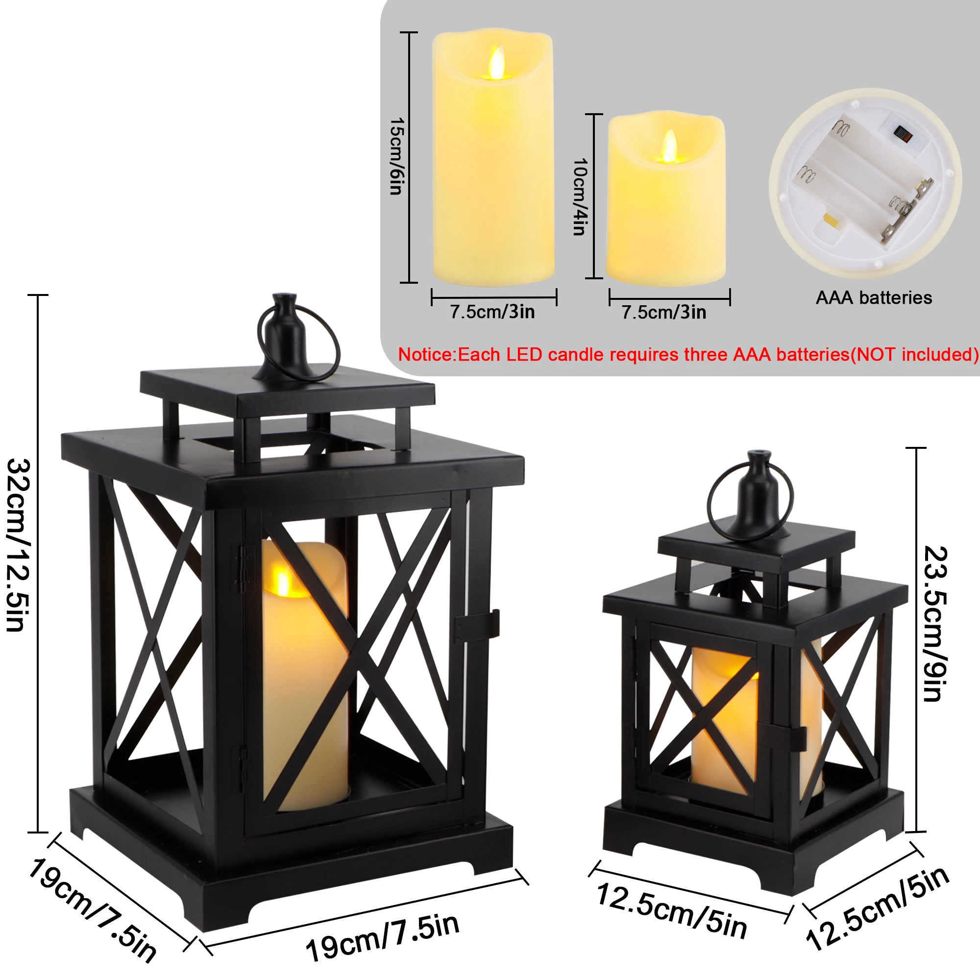 Black Decorative Lantern Set of 2 with Moving Wick LED Candles,
