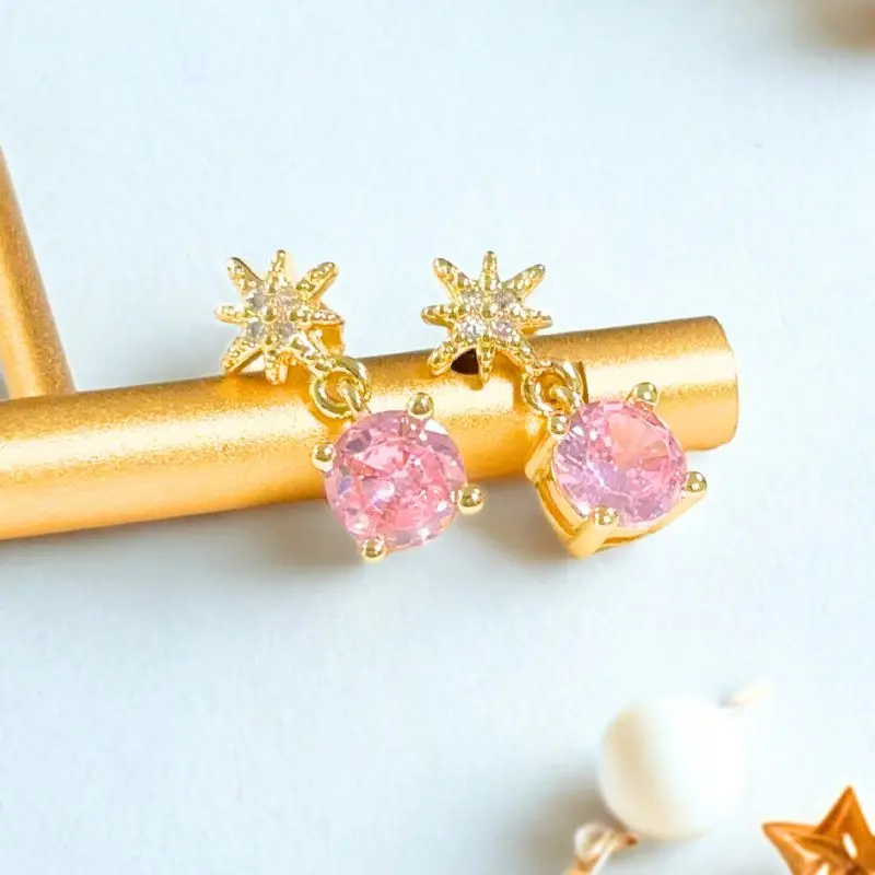925 Sterling Silver Needle Eight Pointed Star Earrings for Women Exquisite Colorful Zircon Pendant Stud Earrings Fine Jewelry