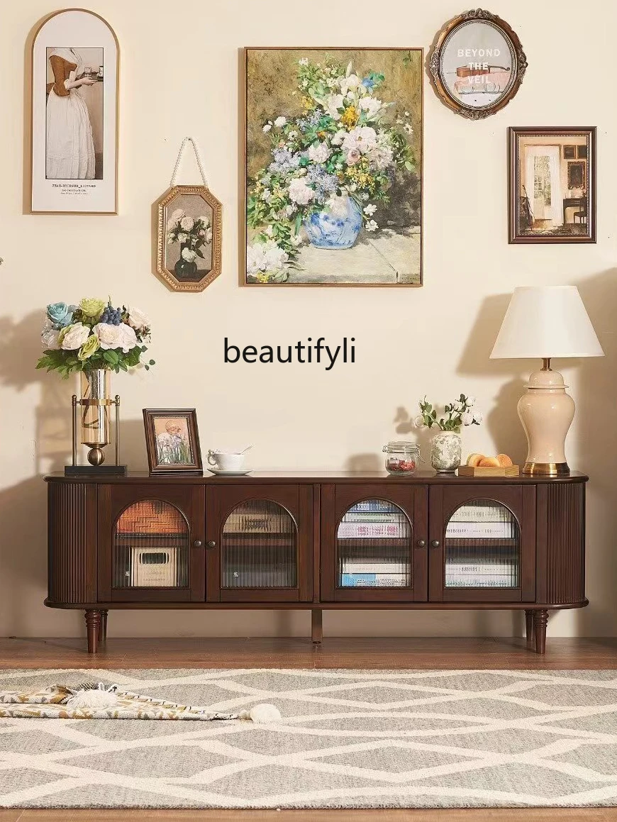 American Retro Solid Wood TV Cabinet Coffee Table Display Cabinet Single and Double Door Storage Clothes Closet