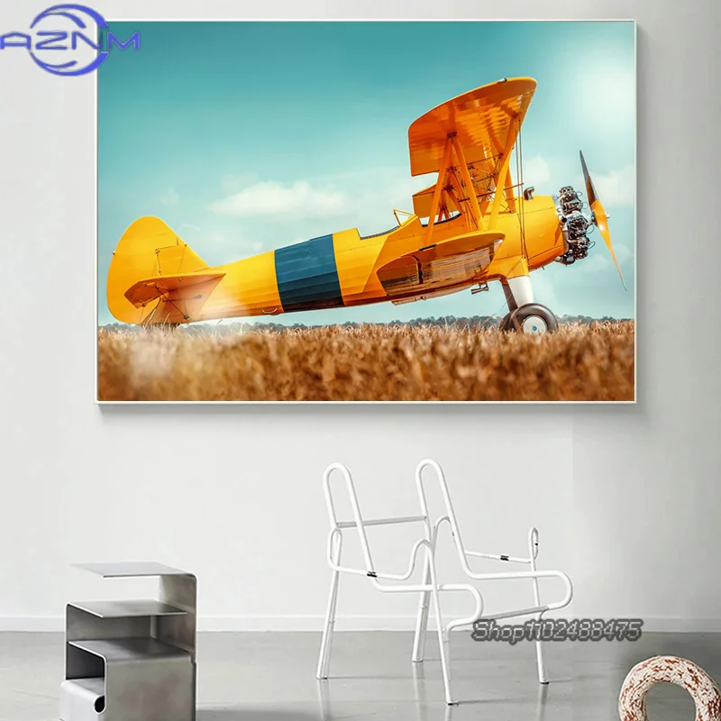Retro Airplane Fighter Posters and Prints Sky Aircraft Canvas Painting Wall Art Pictures for Living Room Office Home Decor Gift