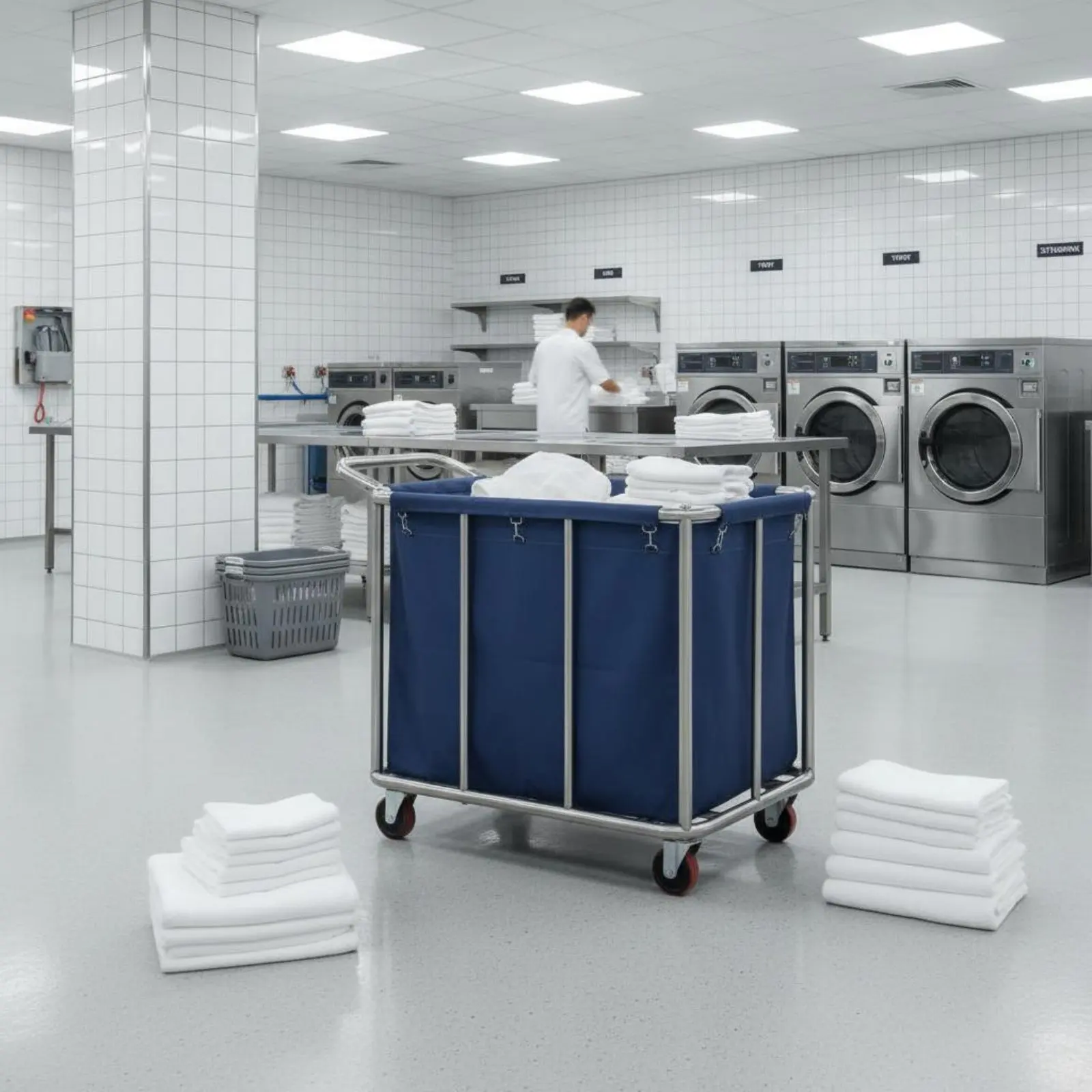 Picture 7: Hotel Linen Cart Large Capacity Stainless Steel Laundry Trolley Rolling Laundry Hamper Easy to Clean for Hospital, Laundromat