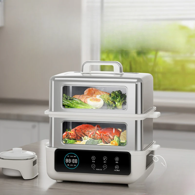 Stainless steel electric steamer, household multi-functional, multi-layer large-capacity steam breakfast machine, steamer