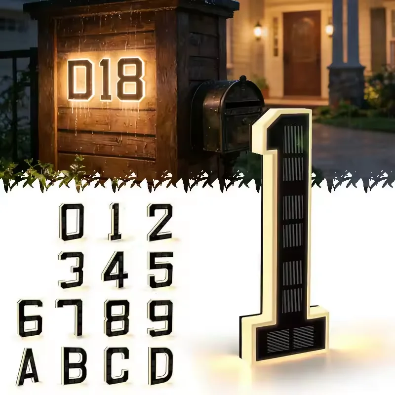 Lighted House Numbers Weatherproof Solar Led House Number Light 9in Led Address Number for Outdoor Modern Home Garden Decoration