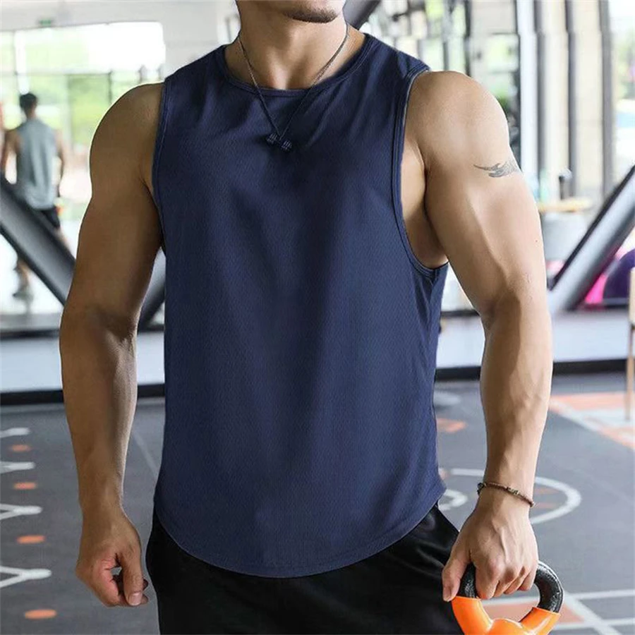 2024 new Men Tank Tops Sleeveless Shirt Polyester Mesh Material Quick Dry Breathable Men Workout Fitness Basketball Top Tee