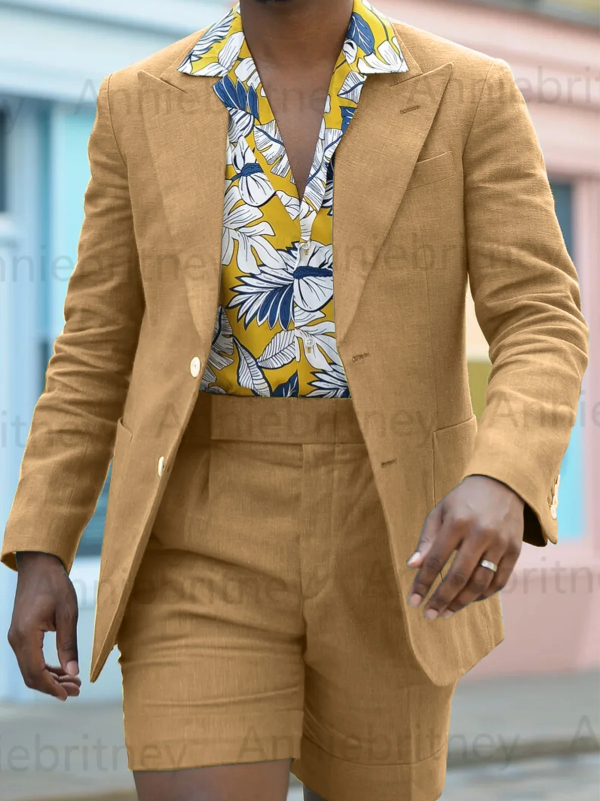 Beach Summer Linen Suit for Men Peaked Lapel Slim Fit Blazers with Shorts Breathable Casual  Costume Homme Traje De Hombre