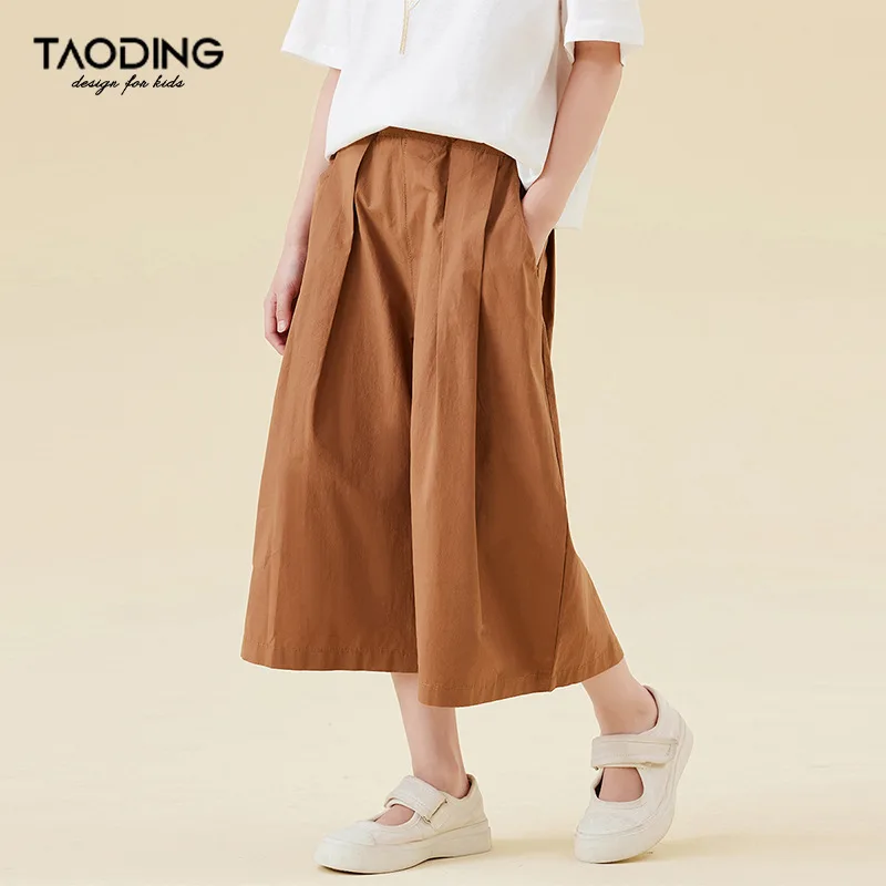 Baby Girl Pants Girls Wide-leg Pants Seven Points Summer New Children's Solid Color Simple Elastic Waist Breathable Cool Pant