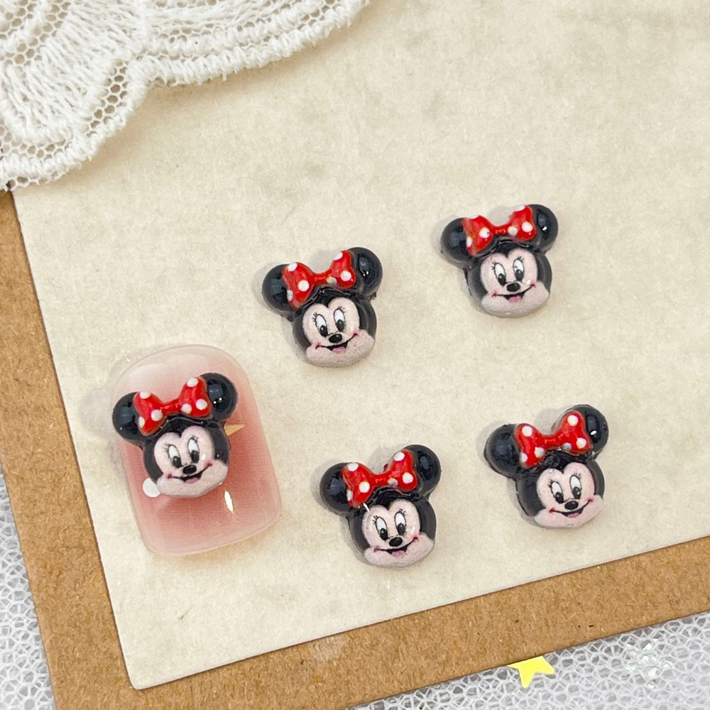 50개 3D 귀여운 미니&미키&도널드 덕 네일 참 8X10mm 만화 레진 미키 네일 아트 플랫백 미키 매니큐어 장식 JH