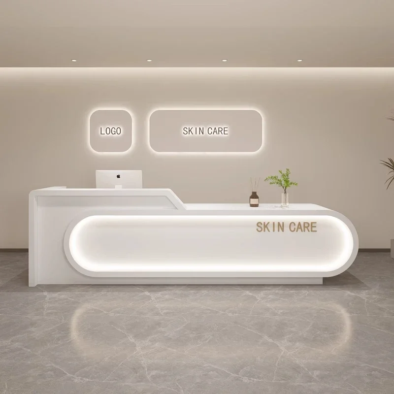 

Beauty Salon Cashier Counter Simple Custom Reception Desk Clothing Store Bar Counter Wood Front Desk With Led