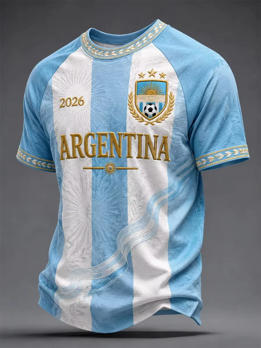 2026/27 Edition Argentine Fan Football Training T-Shirt - 3D Digital Printing - Comfortable and Breathable - Family Clothing Y2k