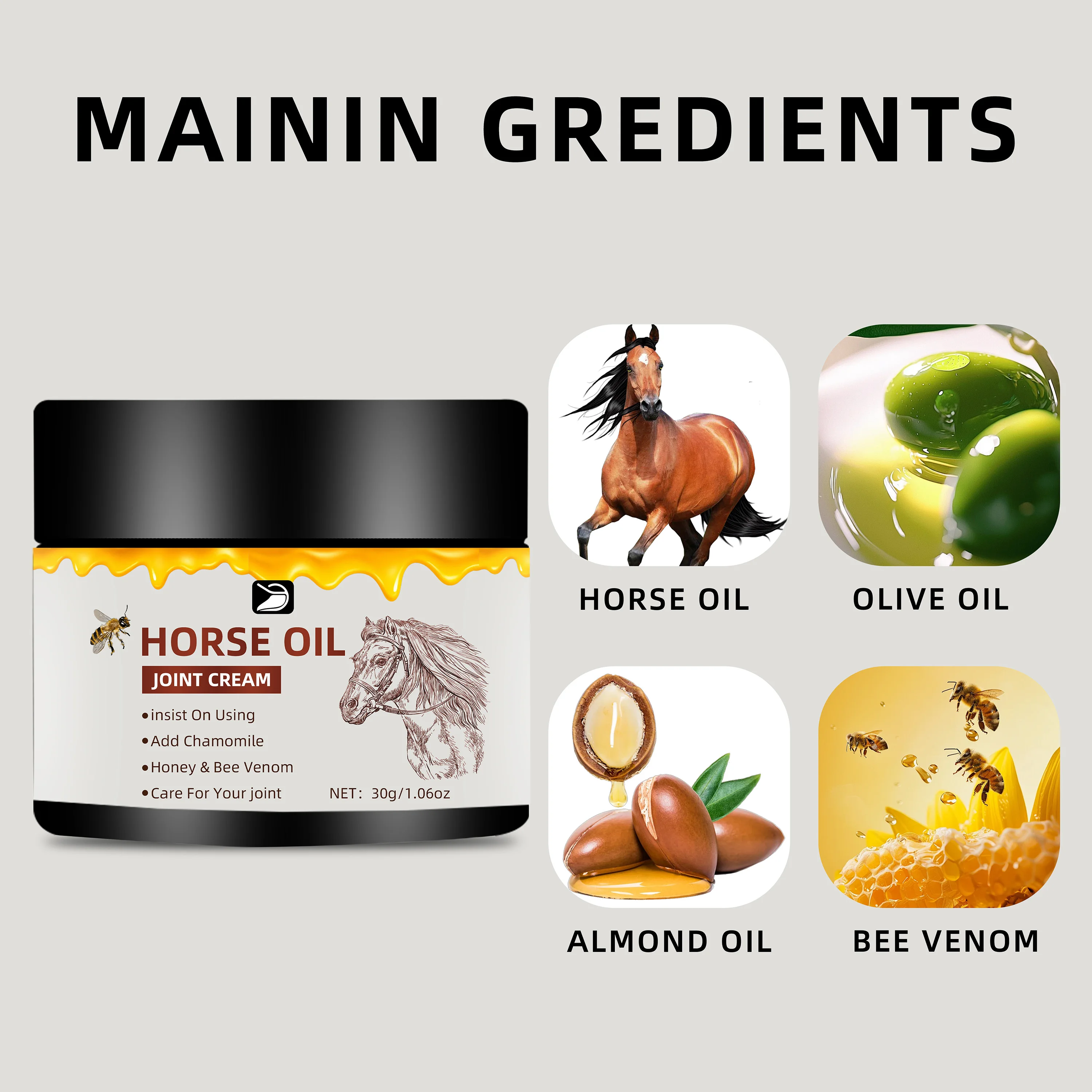 Horse Oil Joint Cream - Fast Absorbing, Non-Greasy Moisturizer for Elbows, Knees & Joints. Fragrance-Free, All Skin Types. 30g/5