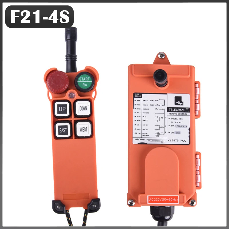 

Industrial Wireless Remote Control F21-4S 4 Single Speed Buttons 1 Receiver+ 1 Transmitter TELEcontrol telecrane for Hoist Crane