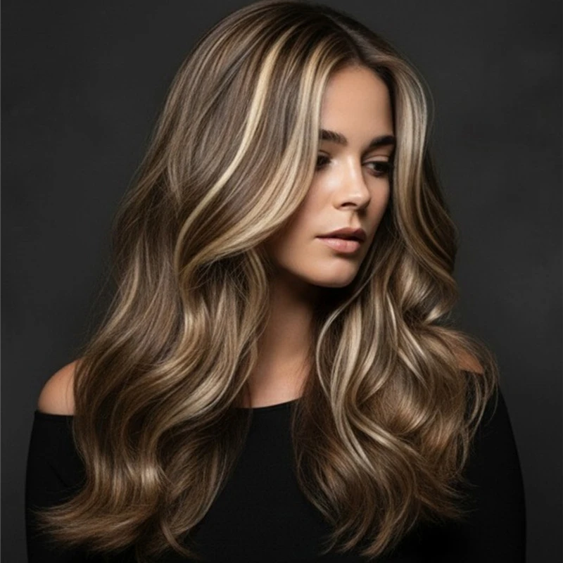 Lace Front Wig for Women Blonde Highlight Synthetic Body Wave Ombre Mixed Brown Blonde Colored Wig High Quality Premium Fibre