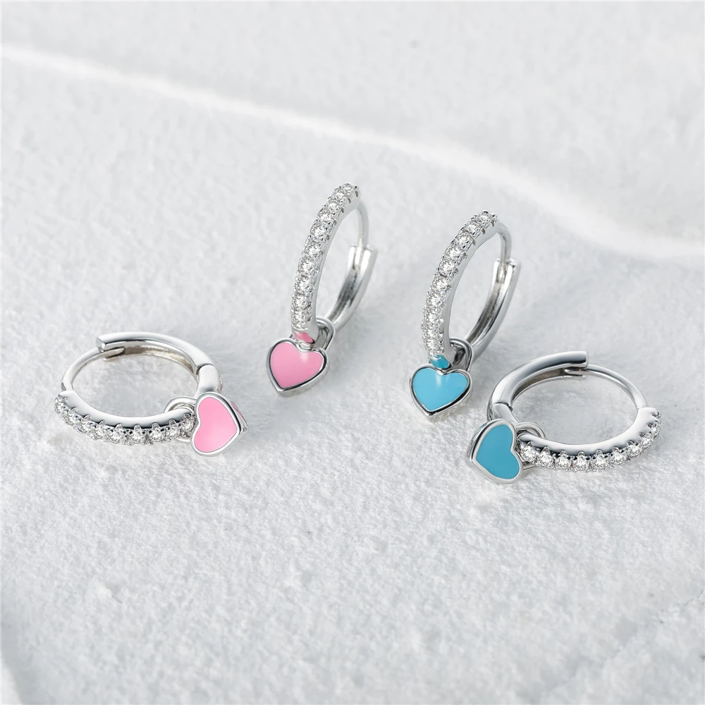 CANNER 925 Sterling Silver Sparkling Colorful Heart Pendant Huggie Earrings For Women Piercing Earring Wedding Jewelry Gifts