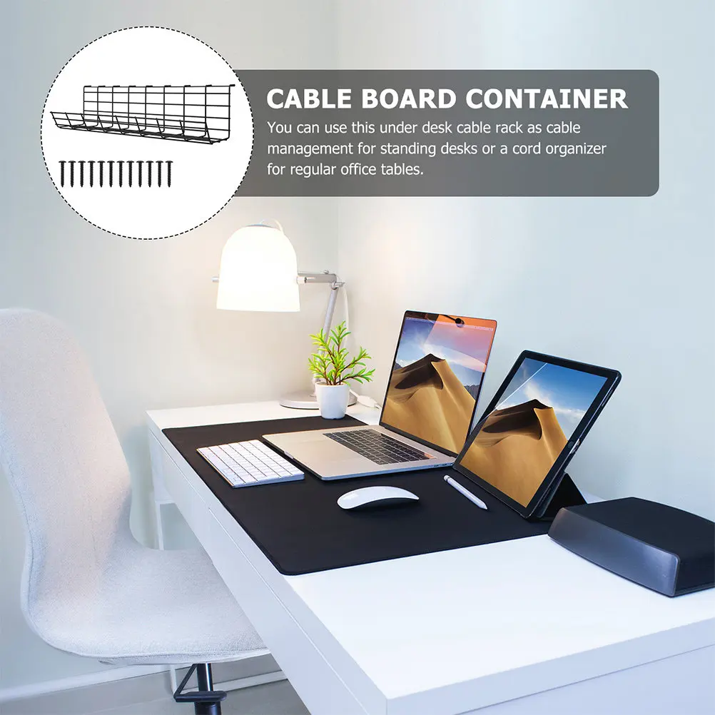 2Pcs Cable Management Tray Iron Wire Holder Desk Wire Organizer Under Desk Cord Management Shelf USB Power Strip Storage