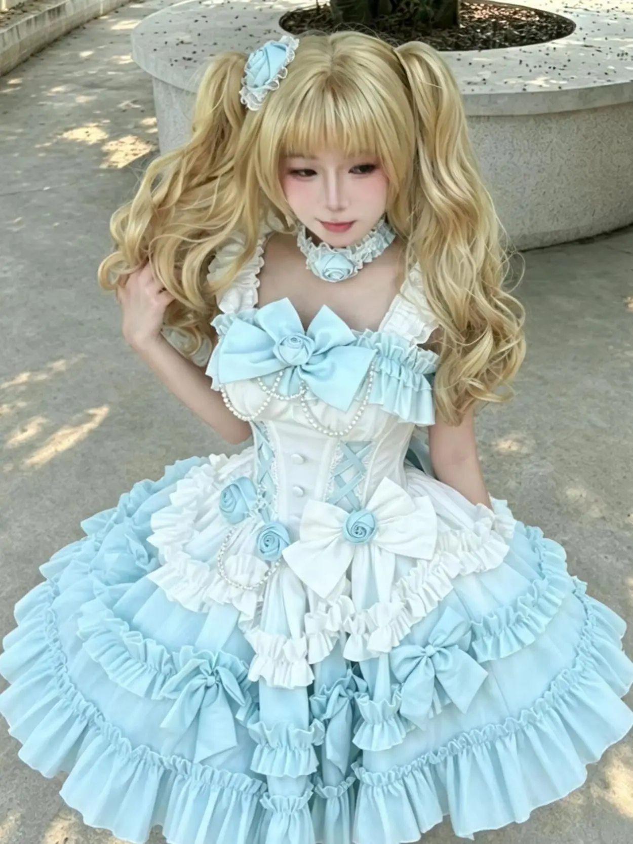 

Elegant Mint Sweet Fairy Princess JSK Dresses Retro Gorgeous Court French 3D Flower Bow High Waist Lolita Dress Women