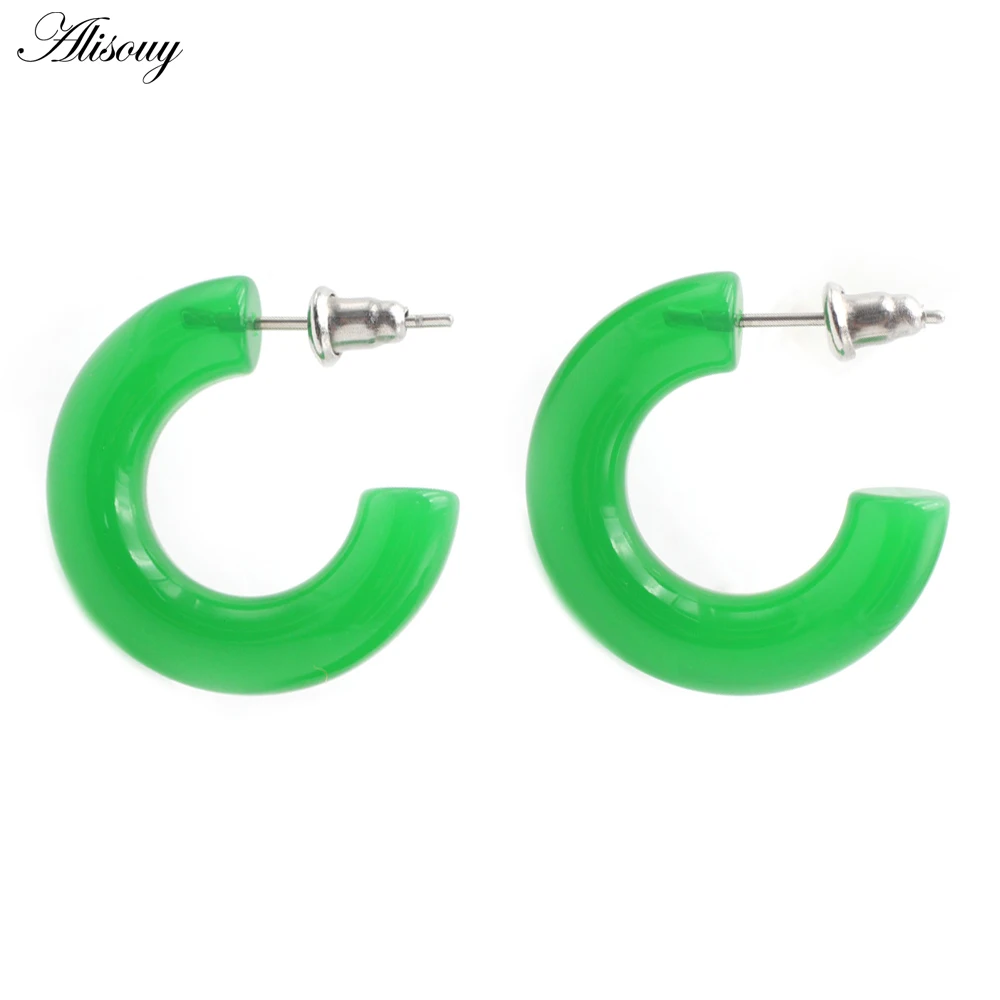 Alisouy 2PCS Green Acetate C Shape Round Men Women Unisex Ear Stud Chunky Half Hoop Earrings Tragus Helix Piercing Party Jewelry