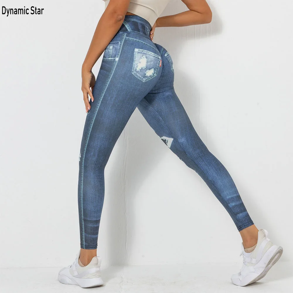 

Denim Printing Leggings For Women High Elasticity Yoga Pants Gym Wear Female Seamless Legging For Fitness Running Workout Tights