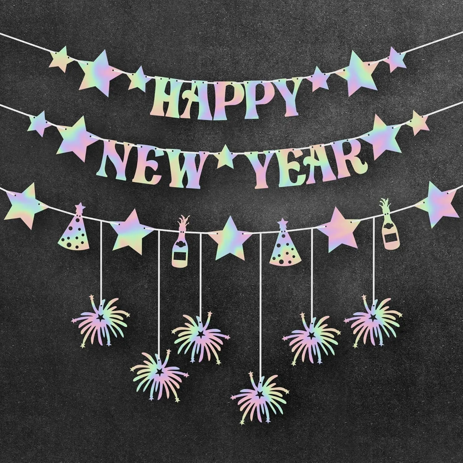 3pcs/set Colorful Happy New Year Banner New Years Banner for Neon New Years Eve Party Supplies 2025 Glow in The Dark New Years