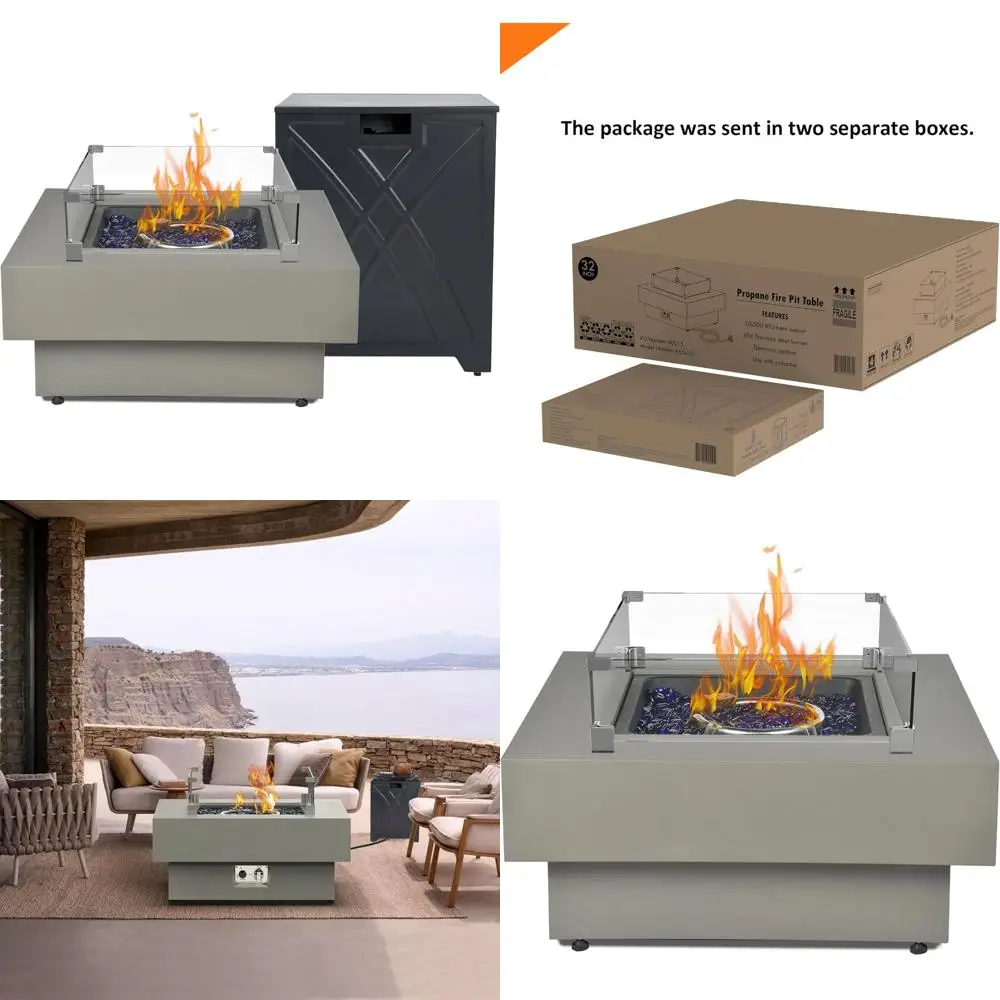 

Стол для костра на пропане на открытом воздухе с ветрозащитным экраном и горелкой 50 000 БТЕ, диаметр 32,5 дюйма, крышка бака 20 фунтов для развлечений на открытом воздухе